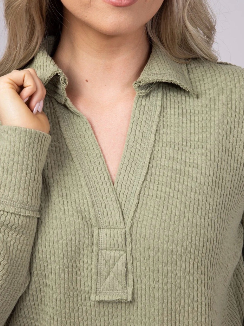 Blu Pepper Johnny Collar Thermal Top - Sage - Sz S. NWT